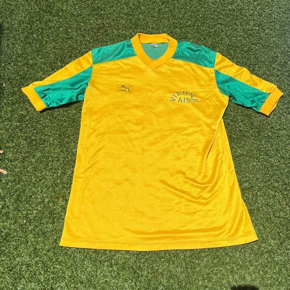 VTG 70’s PUMA Yellow & Green Soccer Jersey - Picture 1 of 7